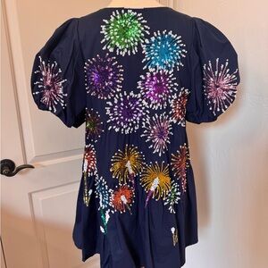 Queen of Sparkles Navy Fireworks Dress with Colorful Trim